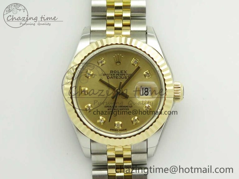 EasyCare DateJust 28mm Wrapped SS YG Best Edition Gold Dial Crystal Markers on Wrapped SS YG Bracelet ETA 10666