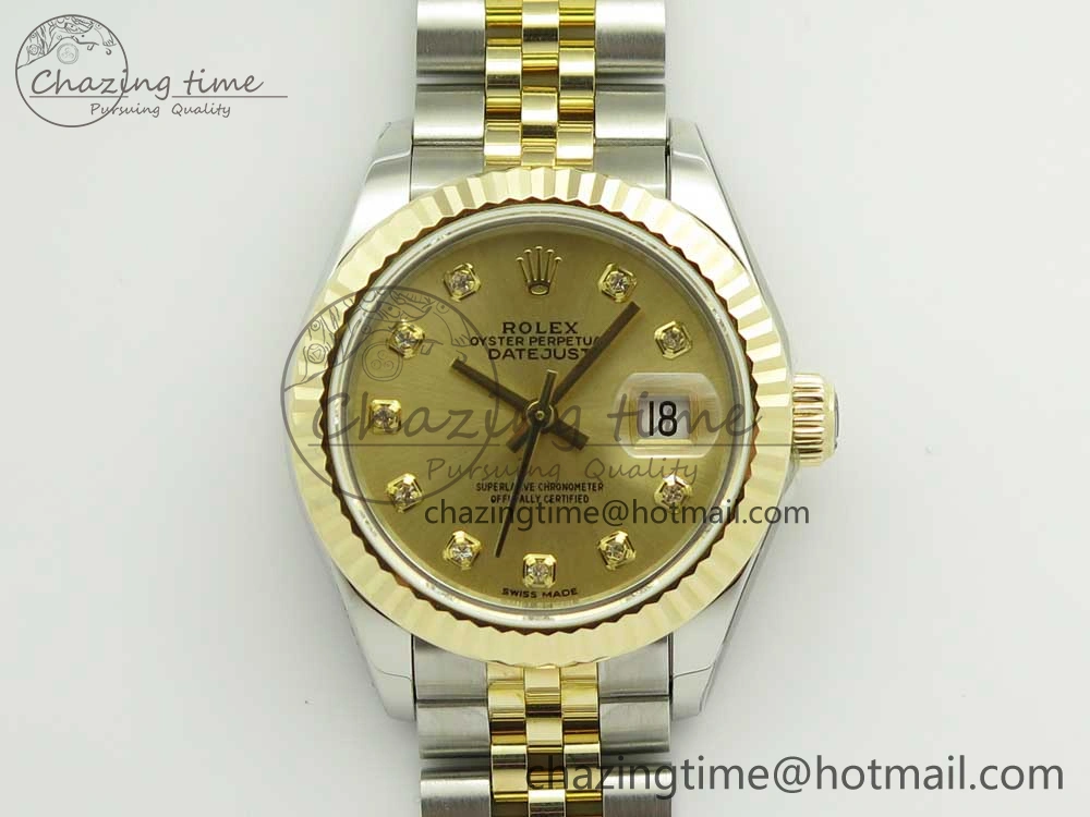 DateJust 28mm Wrapped SS YG Best Edition Gold Dial Crystal Markers on Wrapped SS YG Bracelet ETA Tailored 3344