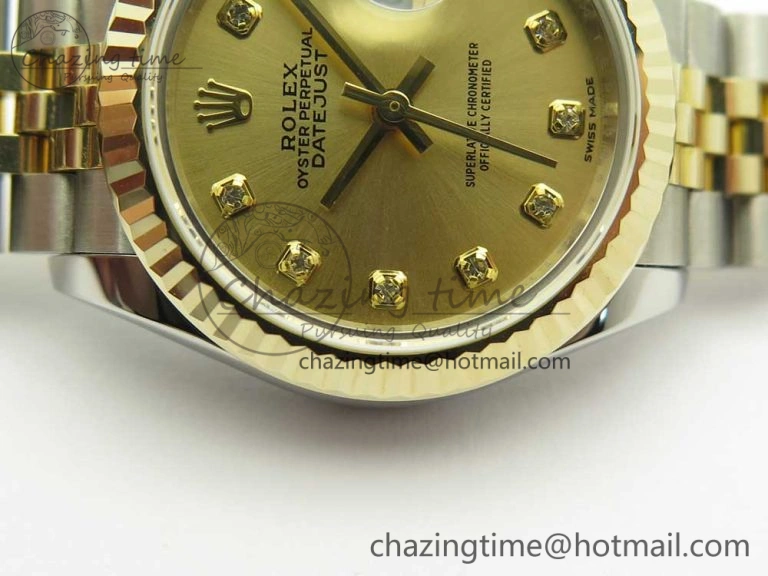 DateJust 28mm Wrapped SS YG Best Edition Gold Dial Crystal Markers on Wrapped SS YG Bracelet ETA Tailored 3344