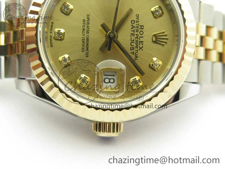 DateJust 28mm Wrapped SS YG Best Edition Gold Dial Crystal Markers on Wrapped SS YG Bracelet ETA Tailored 3344