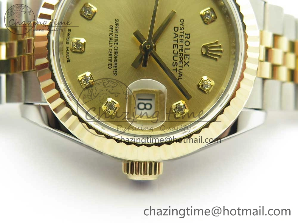 DateJust 28mm Wrapped SS YG Best Edition Gold Dial Crystal Markers on Wrapped SS YG Bracelet ETA Tailored 3344