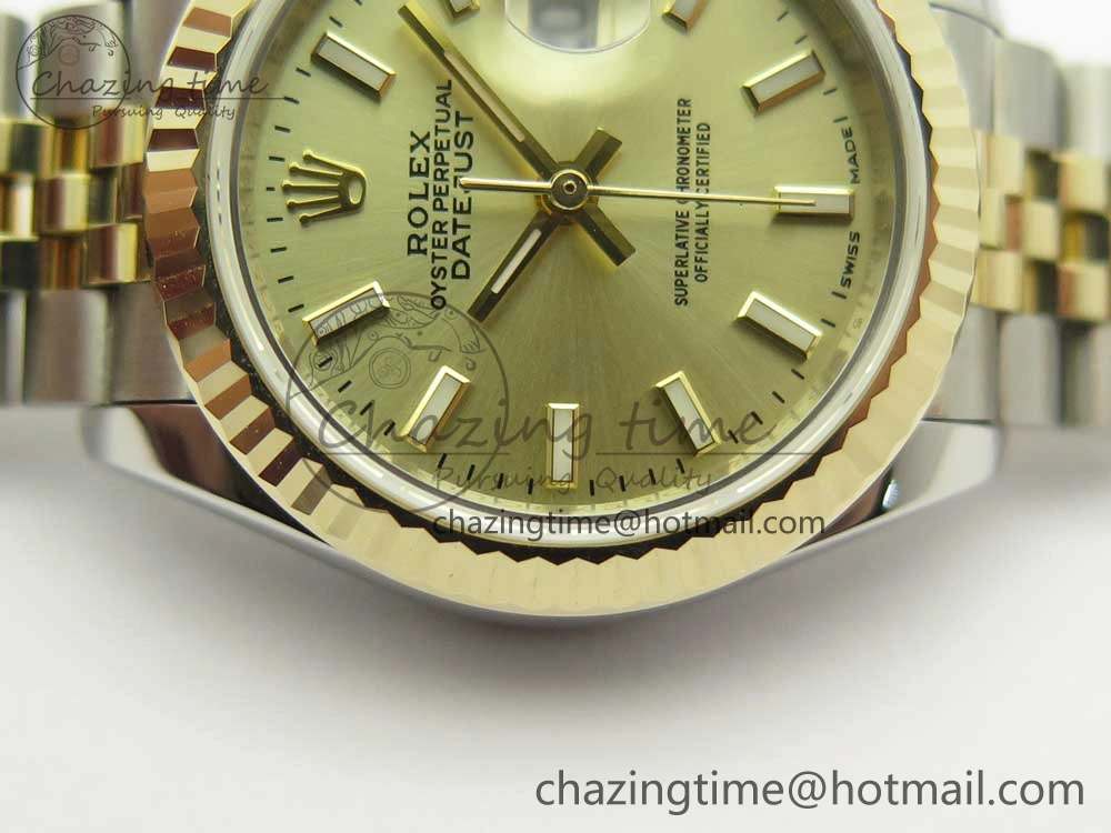 WellDesigned DateJust 28mm Wrapped SS YG Best Edition Gold Dial Sticks Markers on Wrapped SS YG Bracelet ETA 10665