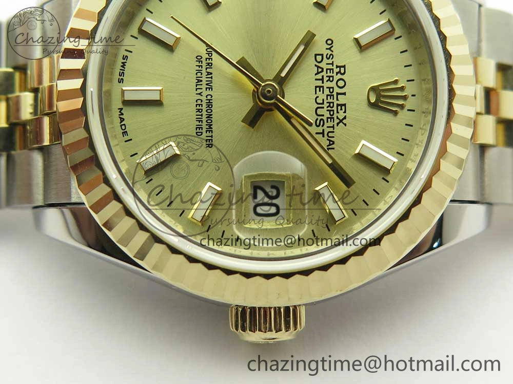 WellDesigned DateJust 28mm Wrapped SS YG Best Edition Gold Dial Sticks Markers on Wrapped SS YG Bracelet ETA 10665