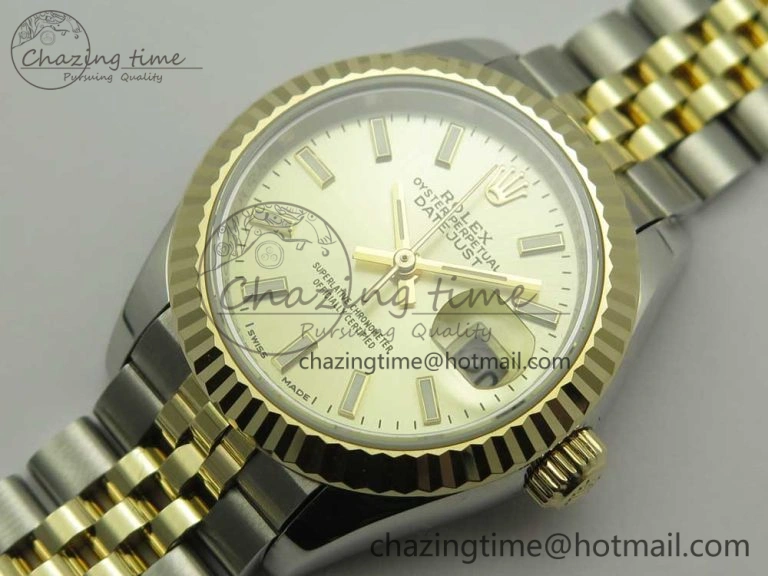 WellDesigned DateJust 28mm Wrapped SS YG Best Edition Gold Dial Sticks Markers on Wrapped SS YG Bracelet ETA 10665
