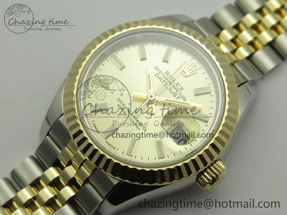 WellDesigned DateJust 28mm Wrapped SS YG Best Edition Gold Dial Sticks Markers on Wrapped SS YG Bracelet ETA 10665