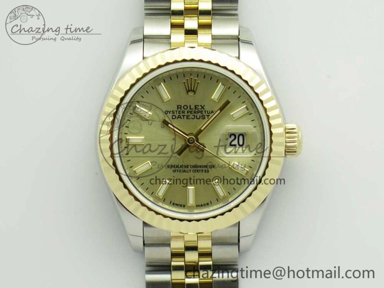 WellDesigned DateJust 28mm Wrapped SS YG Best Edition Gold Dial Sticks Markers on Wrapped SS YG Bracelet ETA 10665