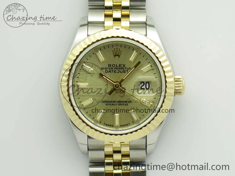 WellDesigned DateJust 28mm Wrapped SS YG Best Edition Gold Dial Sticks Markers on Wrapped SS YG Bracelet ETA 10665