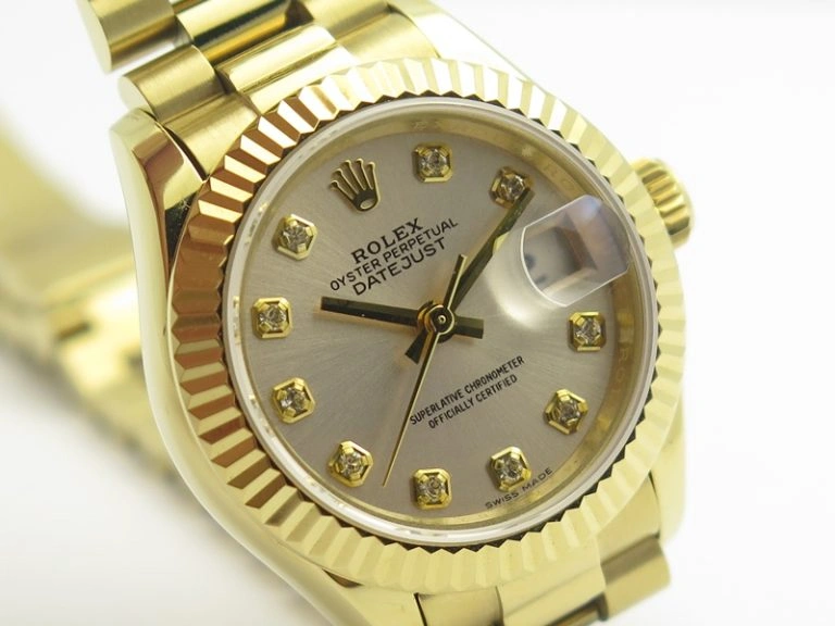FashionForward DateJust 28mm YG BP Maker Best Edition Silver Diam Dial Fluted Bezel On YG Bracelet ETA 3438