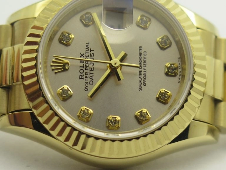FashionForward DateJust 28mm YG BP Maker Best Edition Silver Diam Dial Fluted Bezel On YG Bracelet ETA 3438