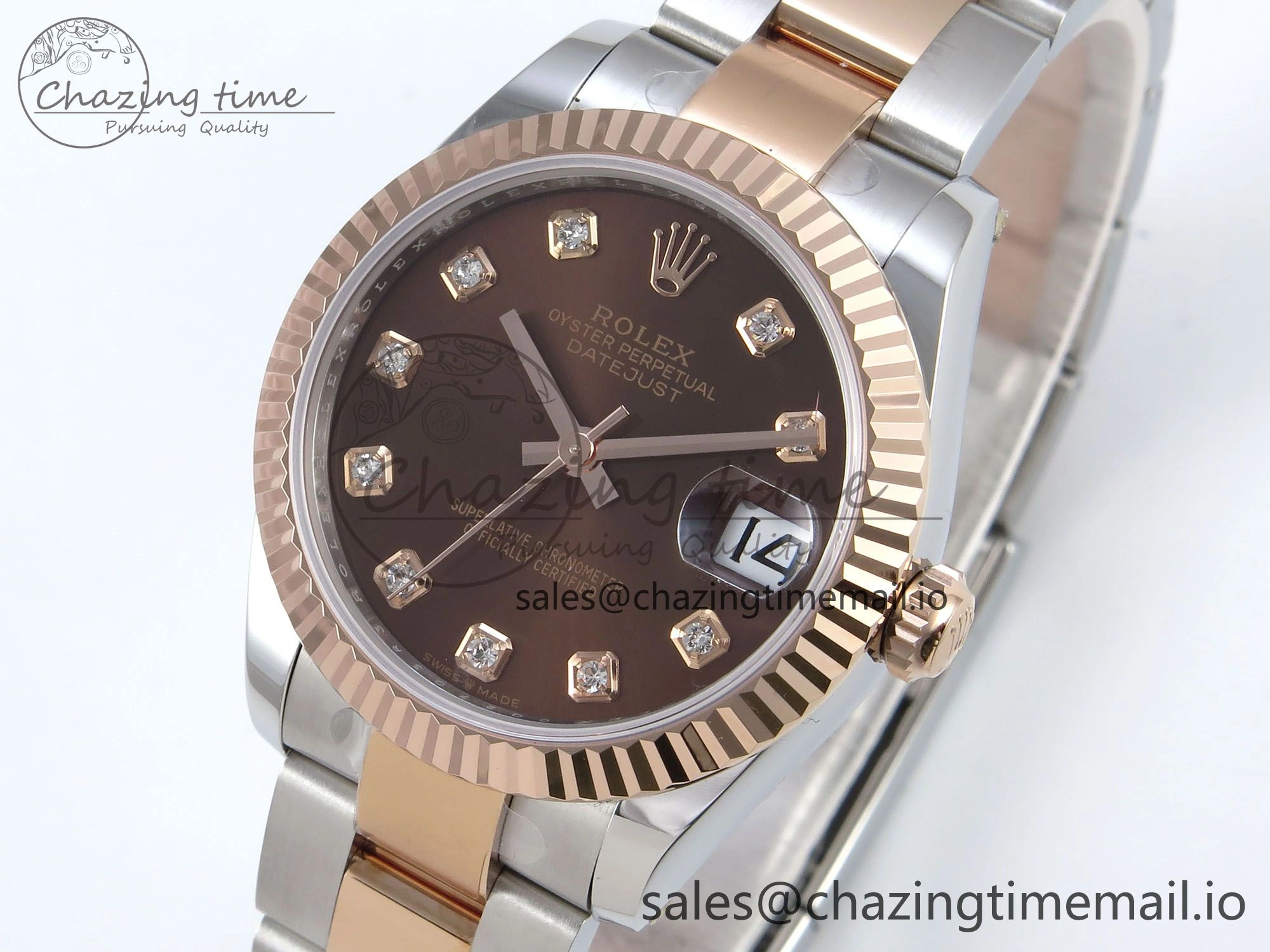 DateJust 31 278271 ARF 1:1 Best Edition 904L Steel Brown Diamonds Dial on SS RG Oyster Bracelet ETA Elegant 528