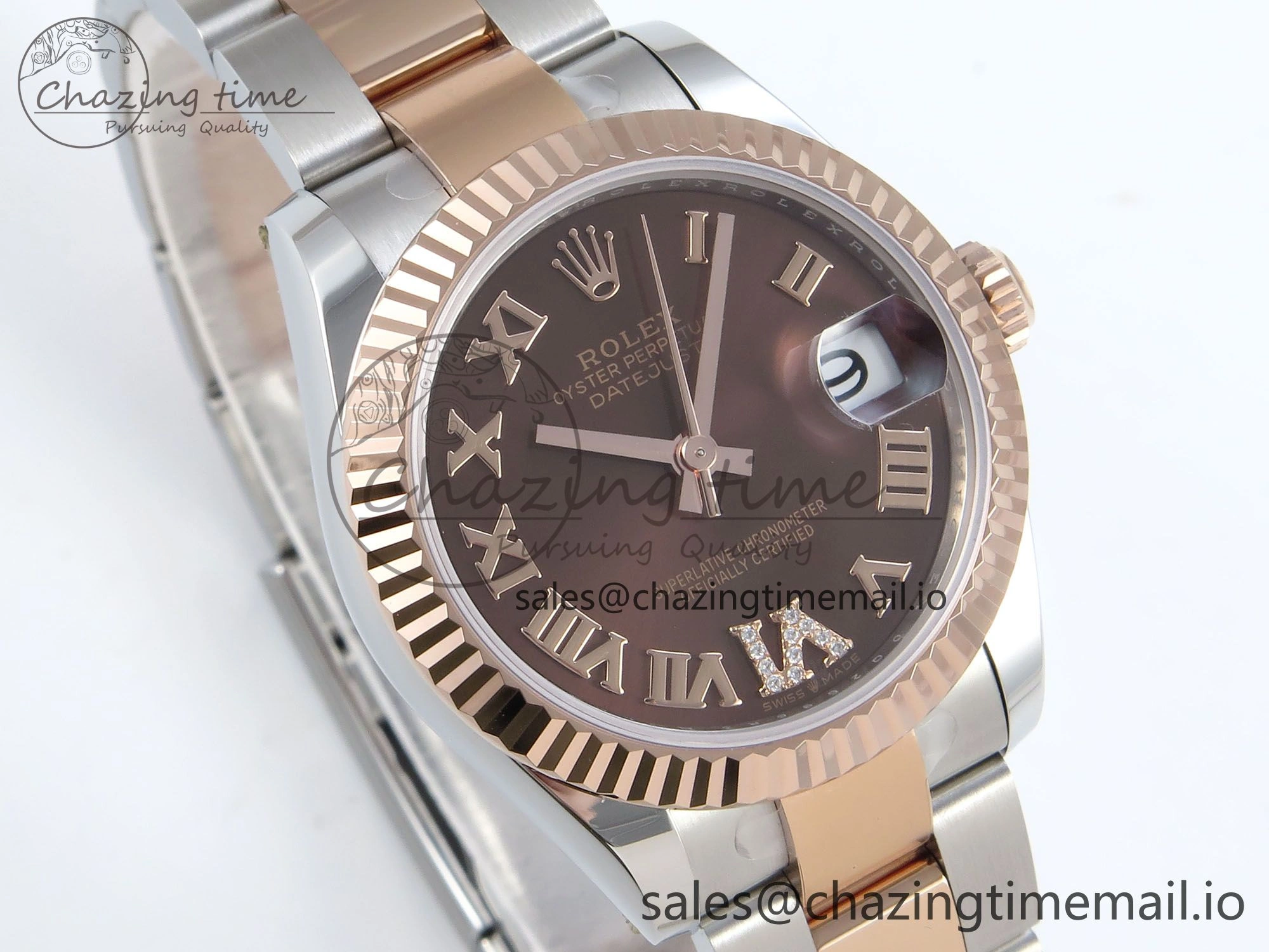 Breathable DateJust 31 278271 ARF 1:1 Best Edition 904L Steel Brown Roman Diamonds Dial on SS RG Oyster Bracelet ETA 520