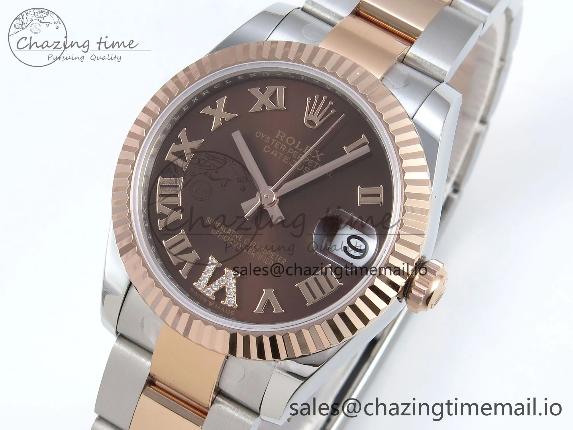 Breathable DateJust 31 278271 ARF 1:1 Best Edition 904L Steel Brown Roman Diamonds Dial on SS RG Oyster Bracelet ETA 520
