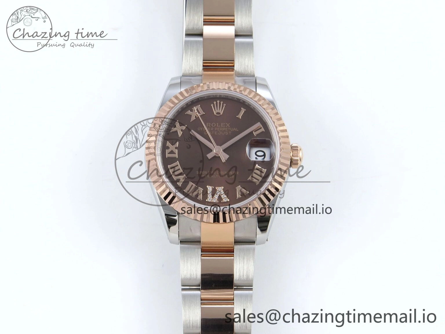 Breathable DateJust 31 278271 ARF 1:1 Best Edition 904L Steel Brown Roman Diamonds Dial on SS RG Oyster Bracelet ETA 520