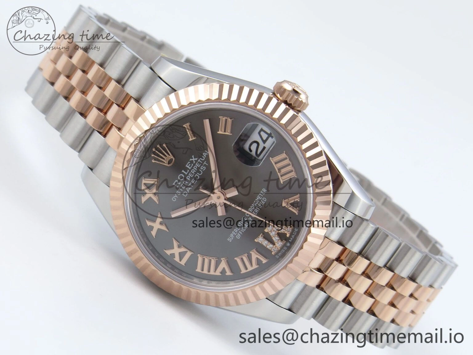 Comfortable DateJust 31 278271 ARF 1:1 Best Edition 904L Steel Gray Roman Diamonds Dial on SS RG Jubilee Bracelet ETA 516