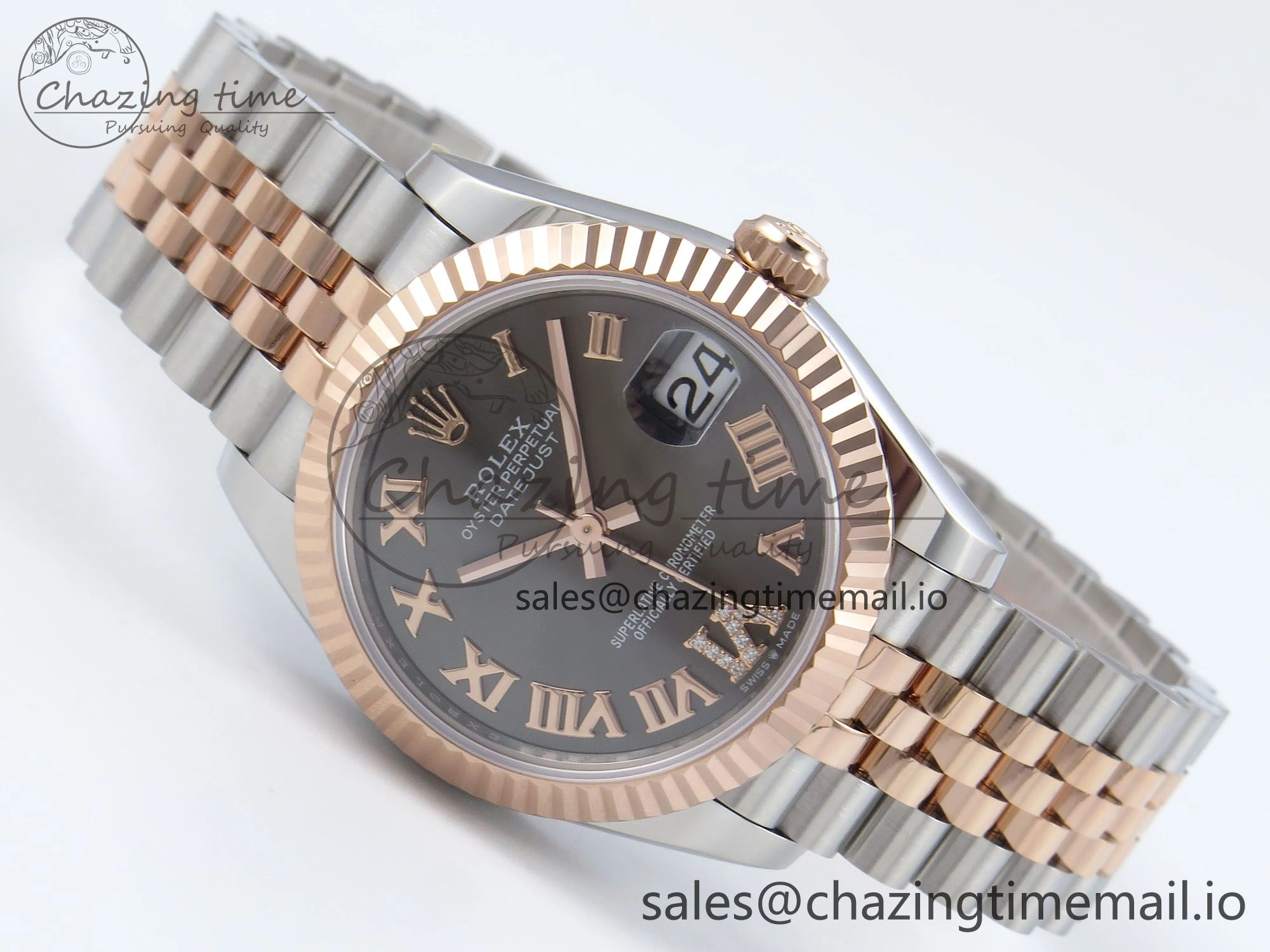 Comfortable DateJust 31 278271 ARF 1:1 Best Edition 904L Steel Gray Roman Diamonds Dial on SS RG Jubilee Bracelet ETA 516