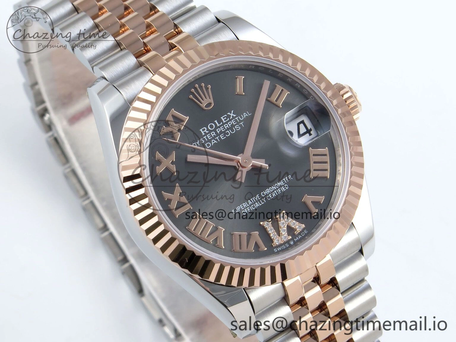 Comfortable DateJust 31 278271 ARF 1:1 Best Edition 904L Steel Gray Roman Diamonds Dial on SS RG Jubilee Bracelet ETA 516