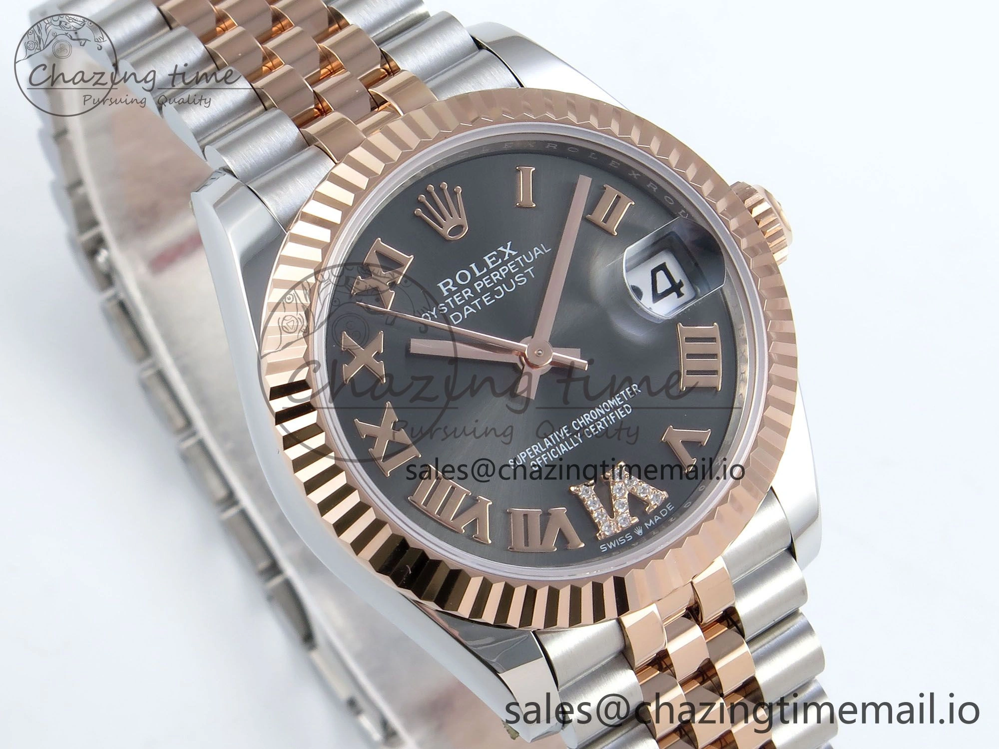 Comfortable DateJust 31 278271 ARF 1:1 Best Edition 904L Steel Gray Roman Diamonds Dial on SS RG Jubilee Bracelet ETA 516
