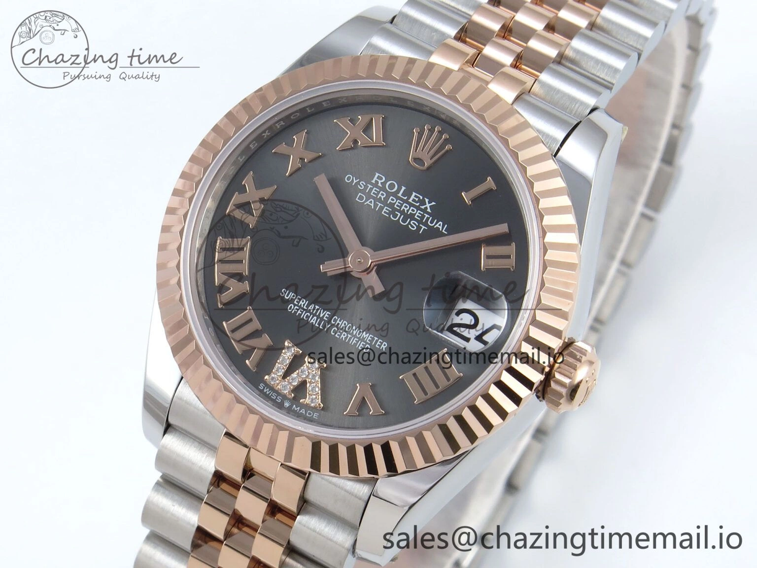 Comfortable DateJust 31 278271 ARF 1:1 Best Edition 904L Steel Gray Roman Diamonds Dial on SS RG Jubilee Bracelet ETA 516