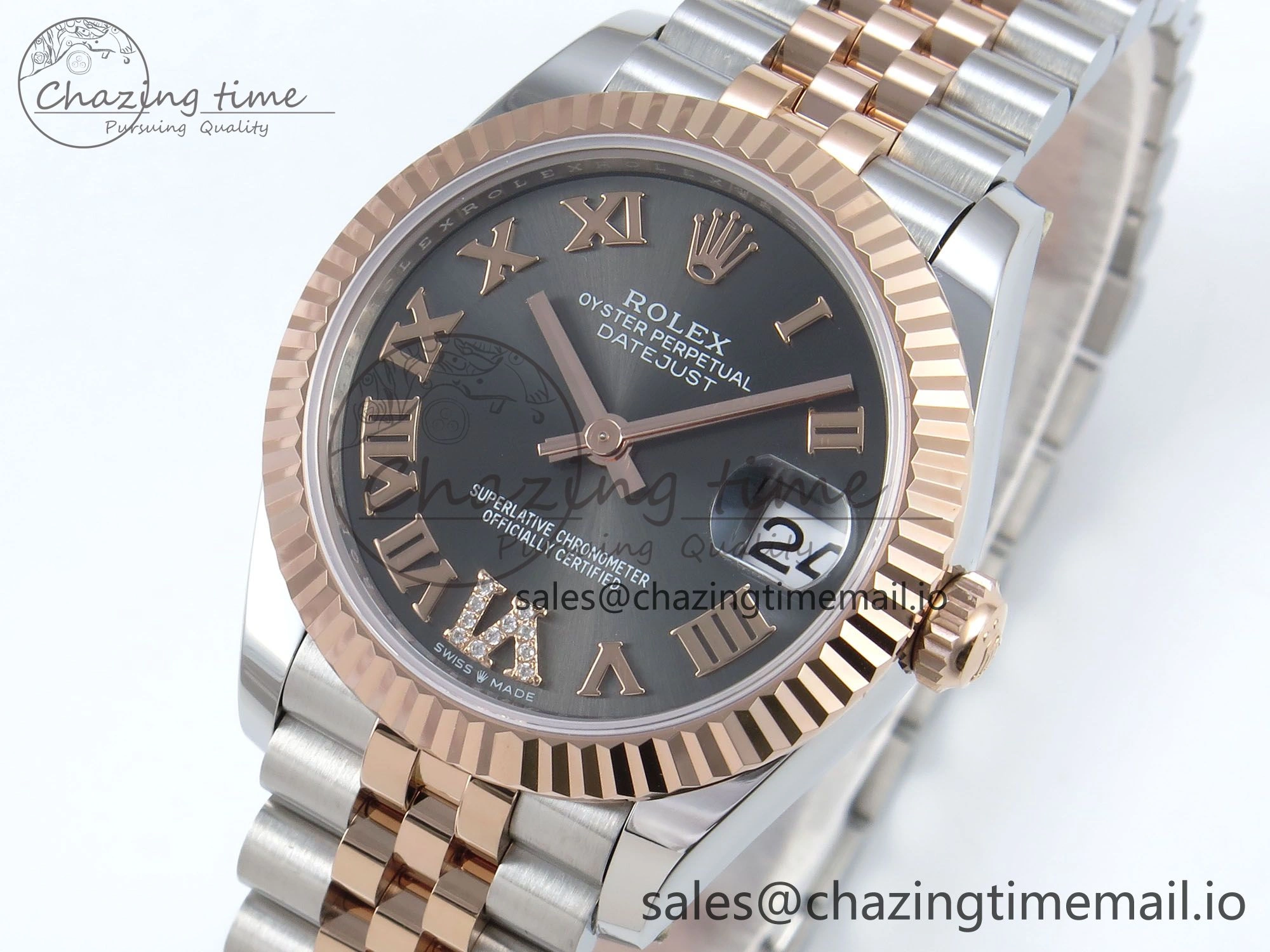 Comfortable DateJust 31 278271 ARF 1:1 Best Edition 904L Steel Gray Roman Diamonds Dial on SS RG Jubilee Bracelet ETA 516