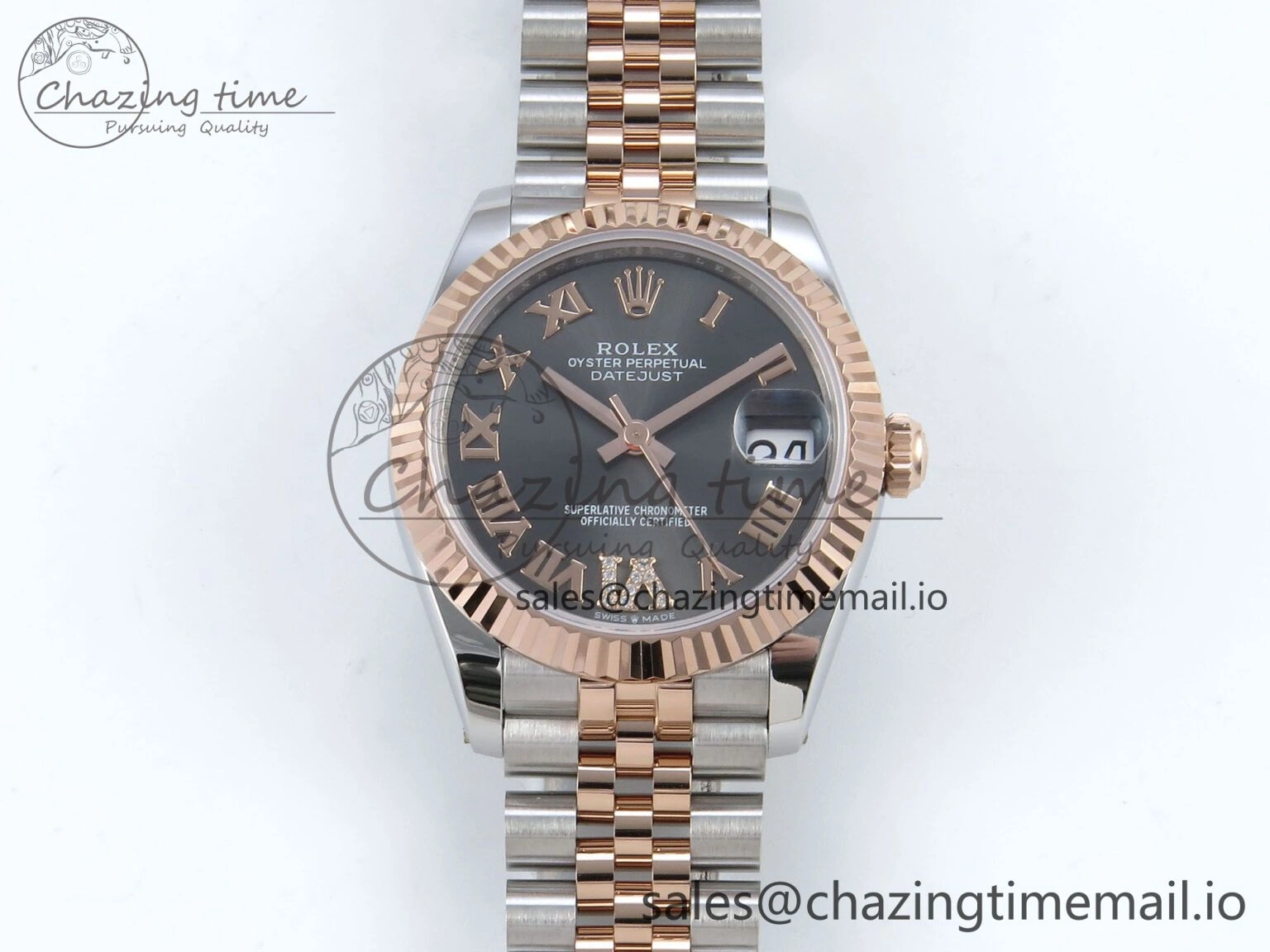 Comfortable DateJust 31 278271 ARF 1:1 Best Edition 904L Steel Gray Roman Diamonds Dial on SS RG Jubilee Bracelet ETA 516