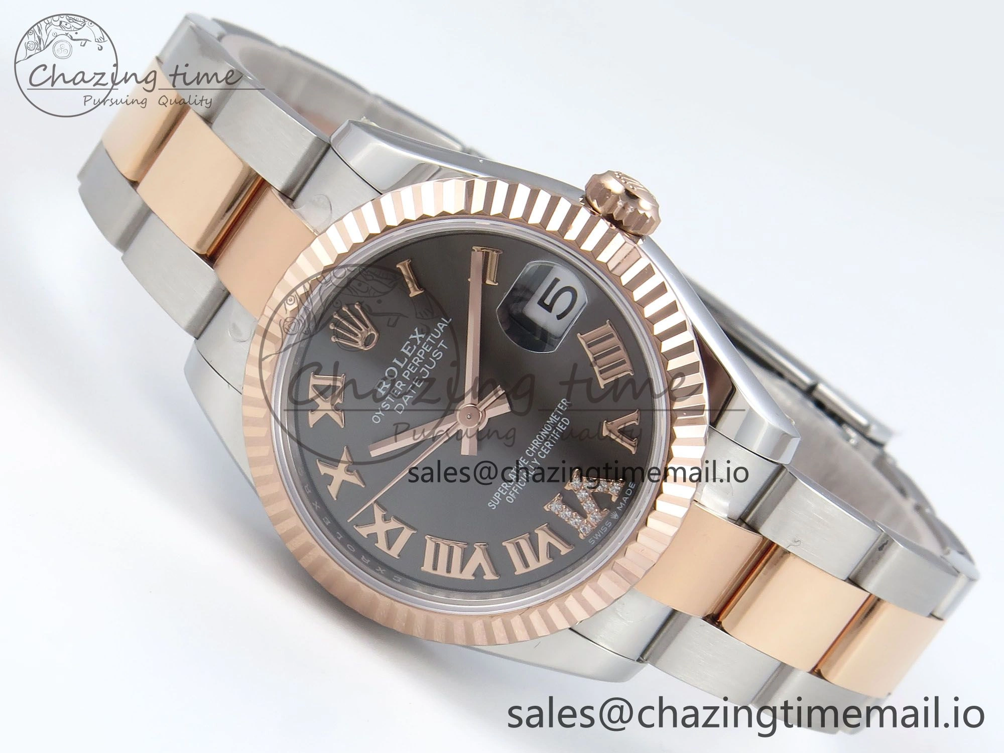 DateJust 31 278271 ARF 1:1 Best Edition 904L Steel Gray Roman Diamonds Dial on SS RG Oyster Bracelet ETA SunProtective 527