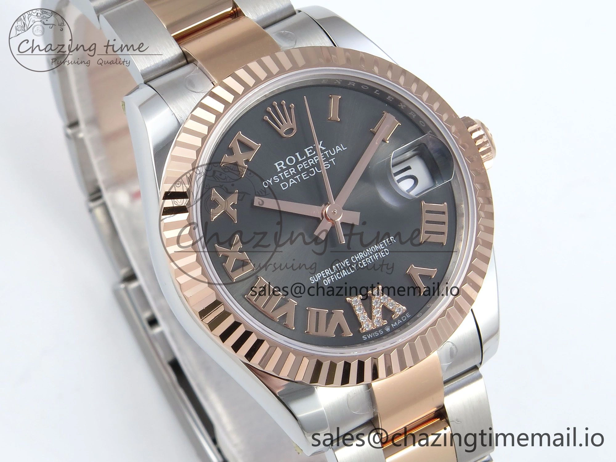 DateJust 31 278271 ARF 1:1 Best Edition 904L Steel Gray Roman Diamonds Dial on SS RG Oyster Bracelet ETA SunProtective 527
