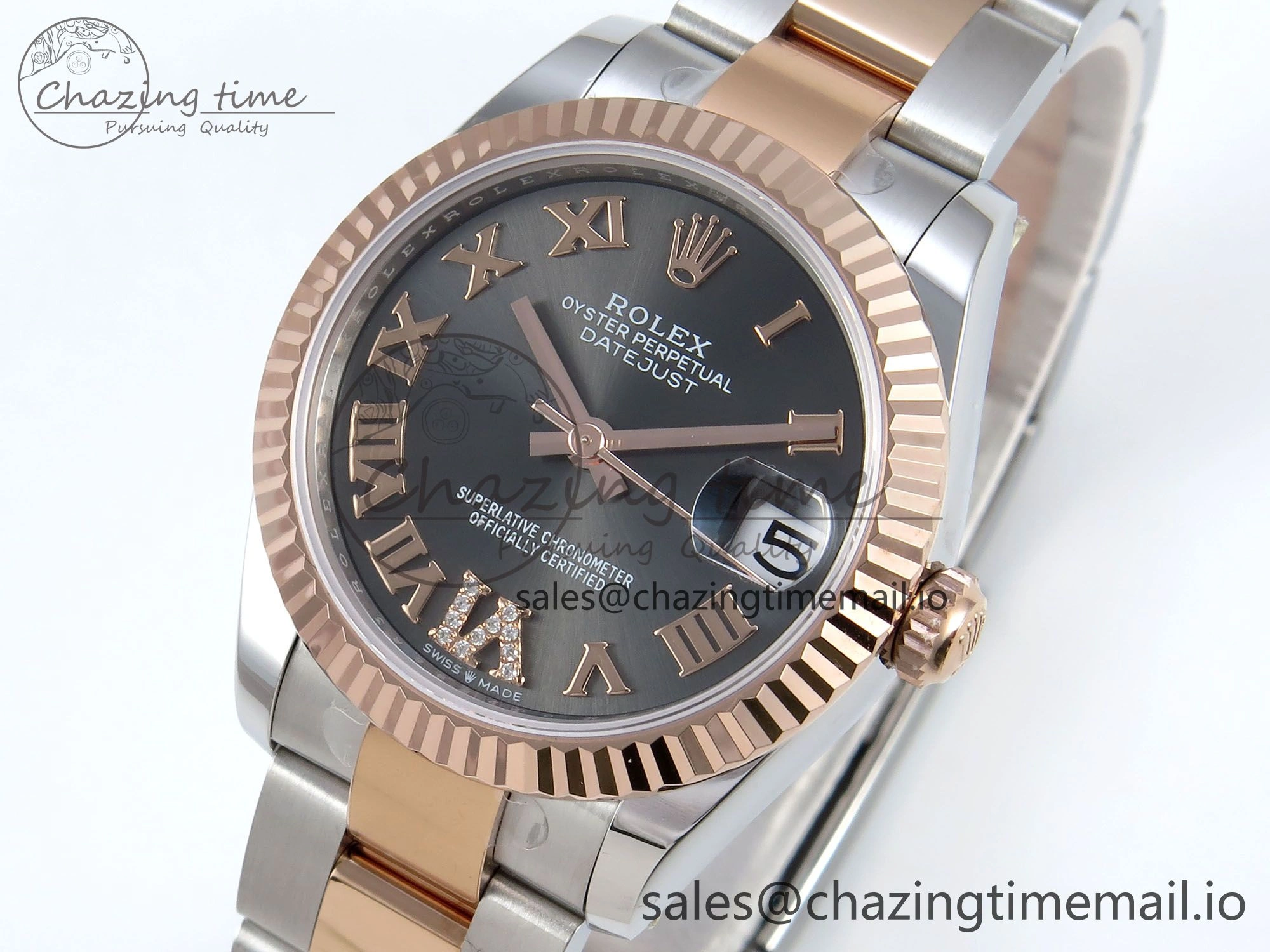 DateJust 31 278271 ARF 1:1 Best Edition 904L Steel Gray Roman Diamonds Dial on SS RG Oyster Bracelet ETA SunProtective 527