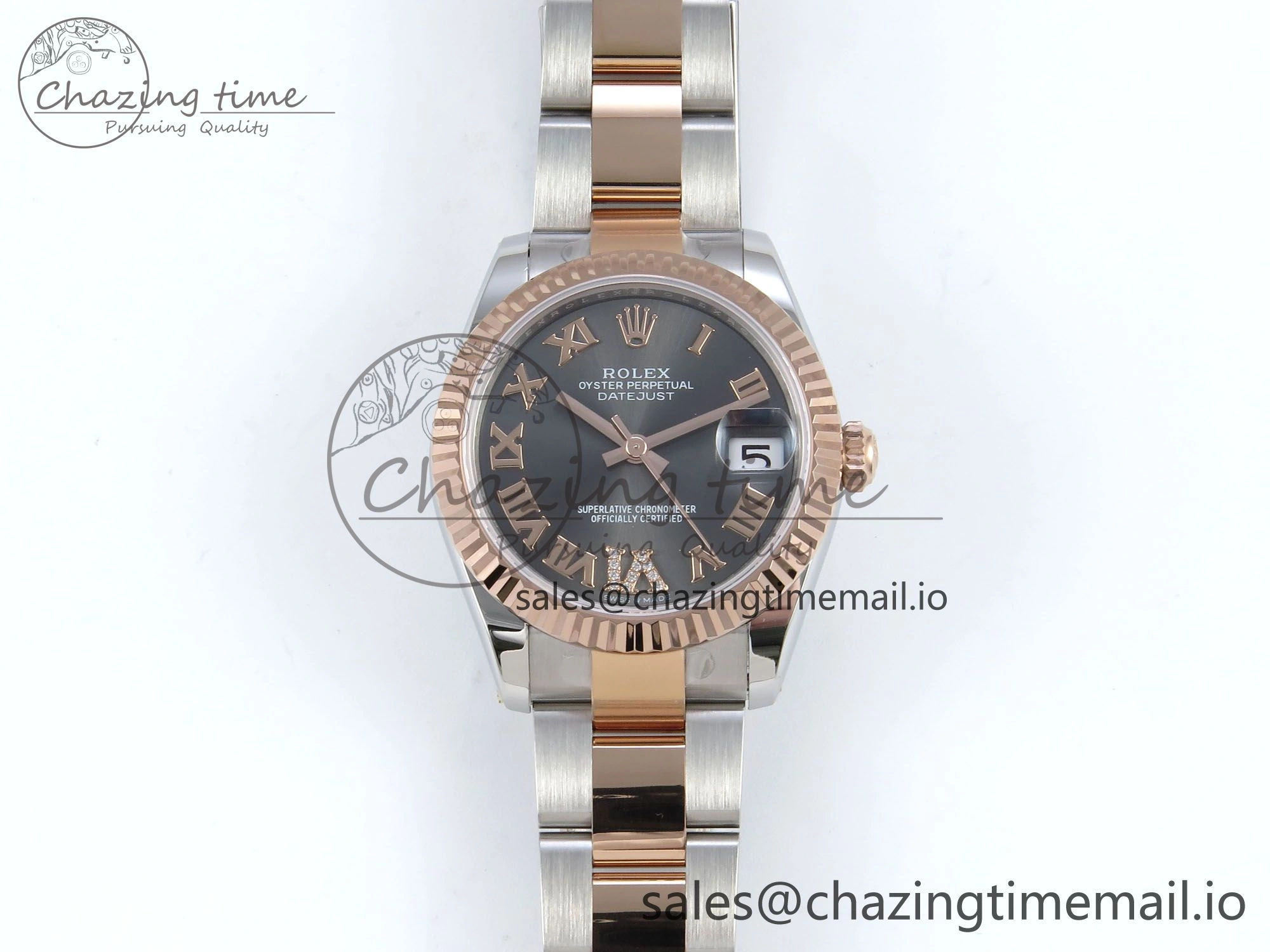 DateJust 31 278271 ARF 1:1 Best Edition 904L Steel Gray Roman Diamonds Dial on SS RG Oyster Bracelet ETA SunProtective 527