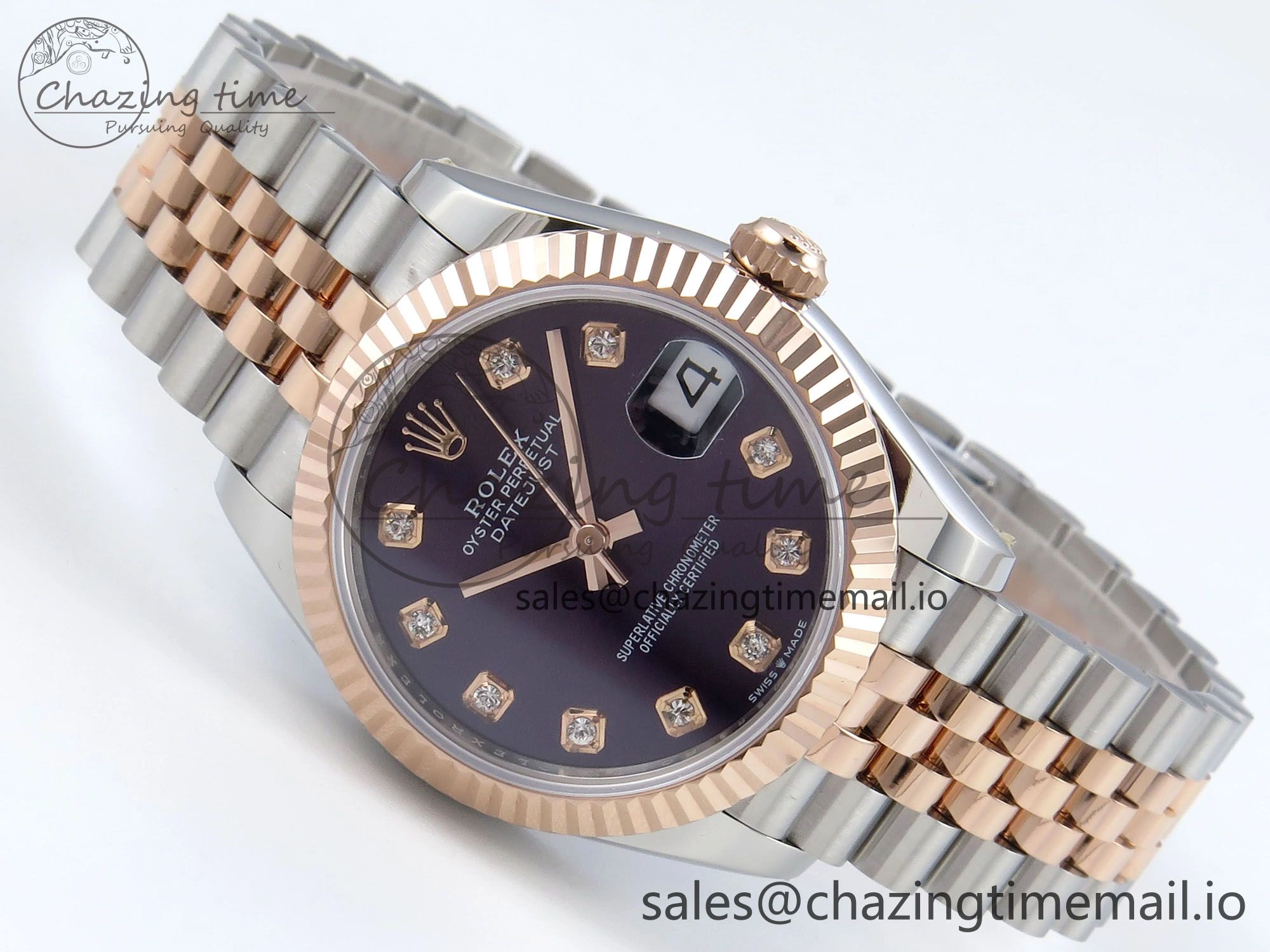 DateJust 31 278271 ARF 1:1 Best Edition 904L Steel Purple Diamonds Dial on SS RG Jubilee Bracelet ETA Flexible 513