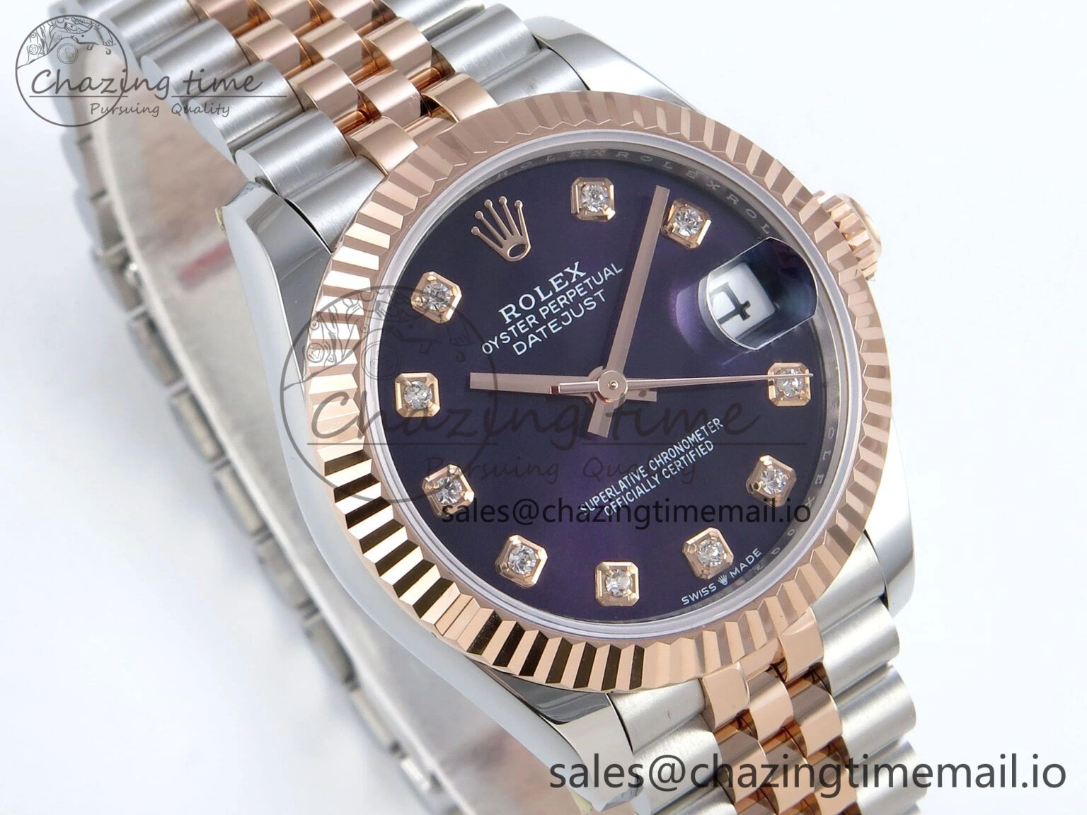DateJust 31 278271 ARF 1:1 Best Edition 904L Steel Purple Diamonds Dial on SS RG Jubilee Bracelet ETA Flexible 513
