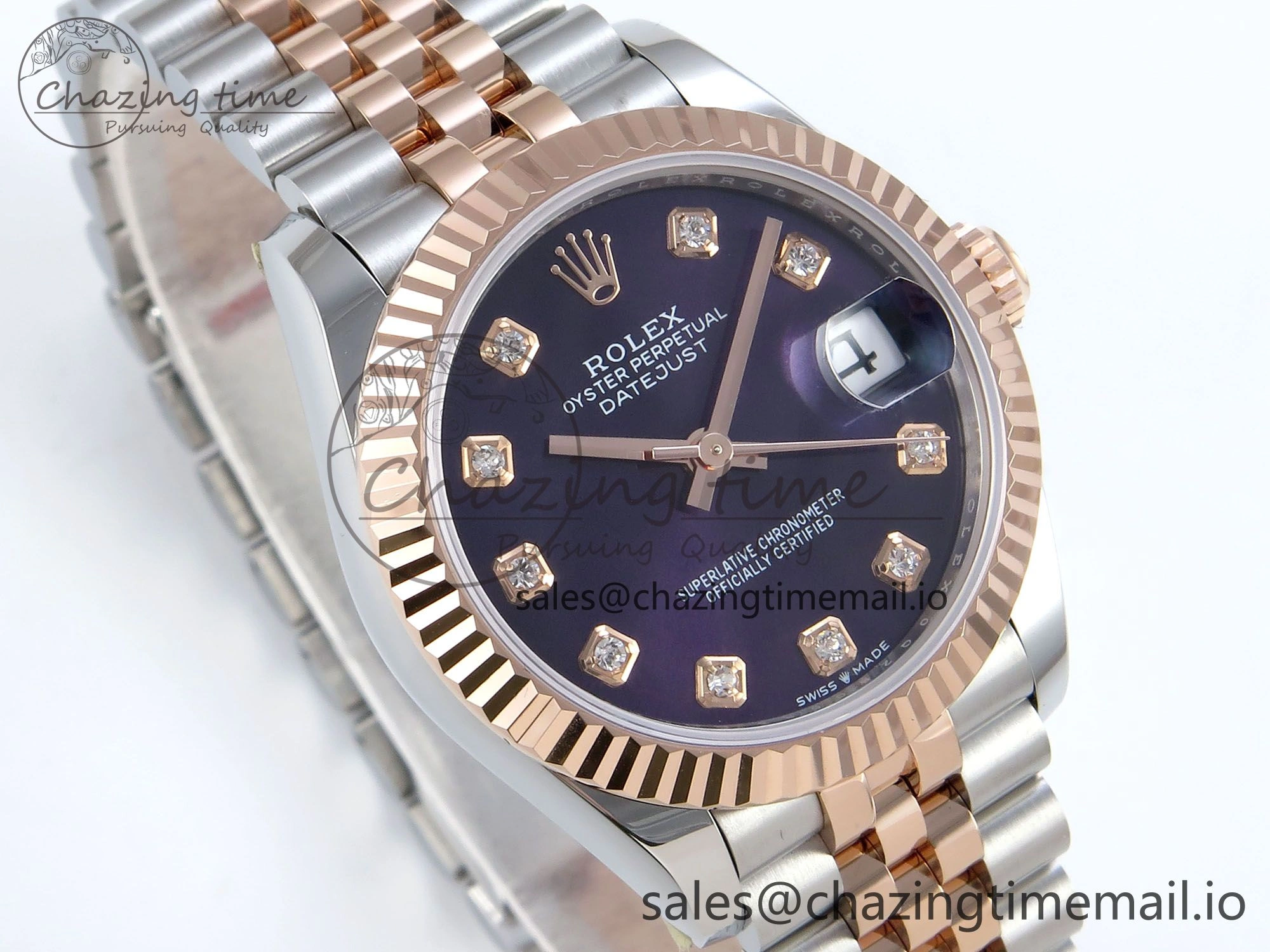 DateJust 31 278271 ARF 1:1 Best Edition 904L Steel Purple Diamonds Dial on SS RG Jubilee Bracelet ETA Flexible 513
