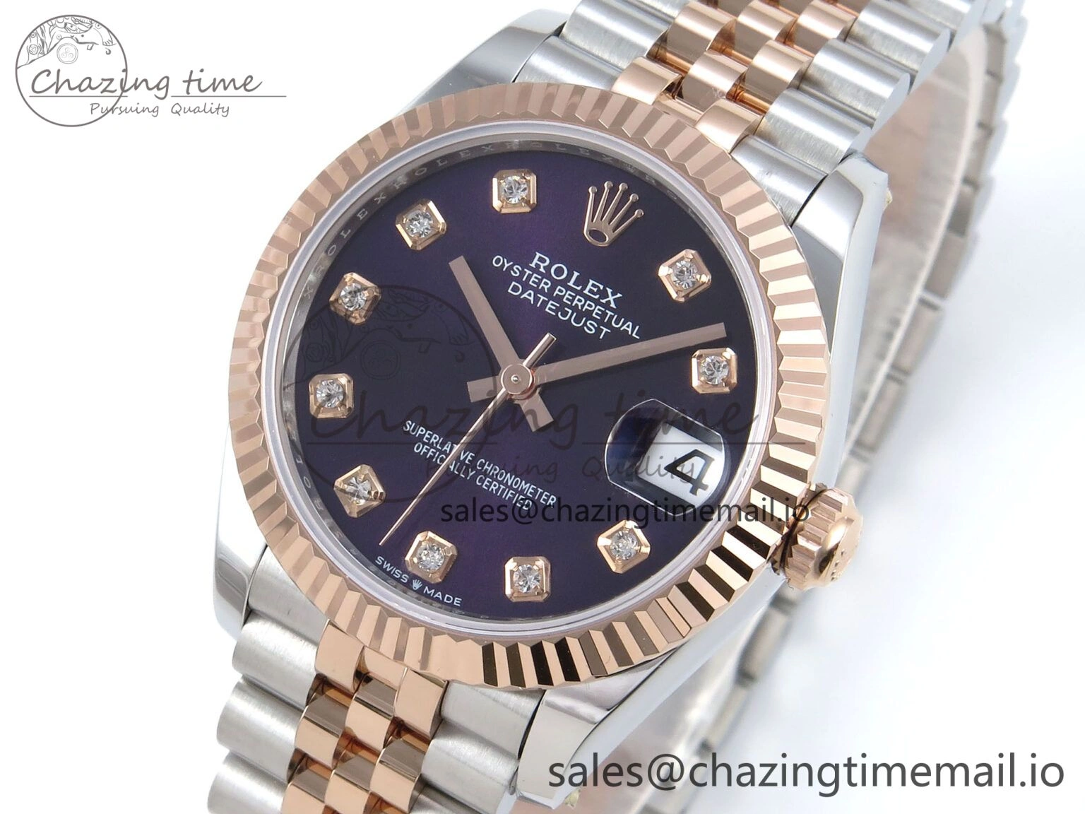 DateJust 31 278271 ARF 1:1 Best Edition 904L Steel Purple Diamonds Dial on SS RG Jubilee Bracelet ETA Flexible 513