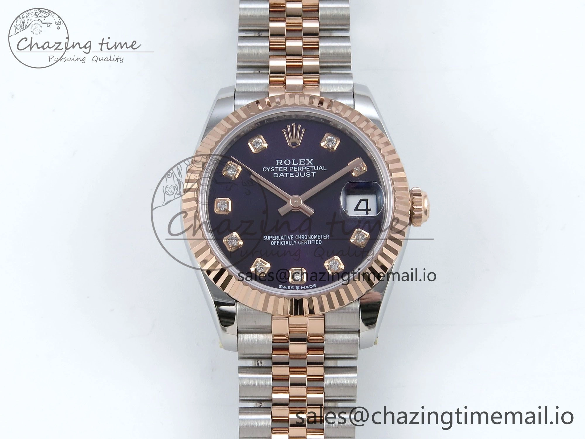 DateJust 31 278271 ARF 1:1 Best Edition 904L Steel Purple Diamonds Dial on SS RG Jubilee Bracelet ETA Flexible 513