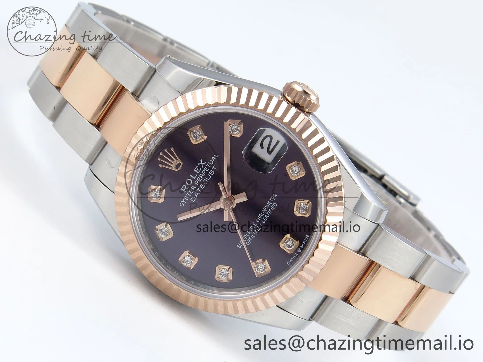 Neat DateJust 31 278271 ARF 1:1 Best Edition 904L Steel Purple Diamonds Dial on SS RG Oyster Bracelet ETA 522