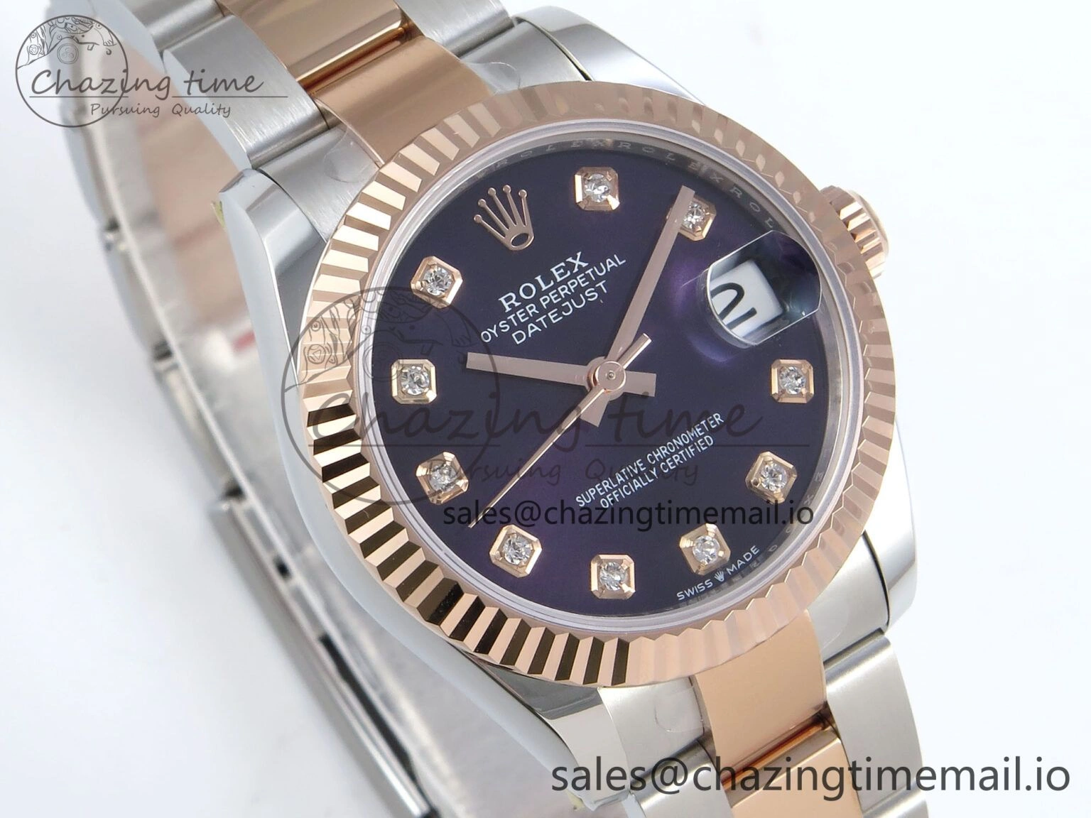 Neat DateJust 31 278271 ARF 1:1 Best Edition 904L Steel Purple Diamonds Dial on SS RG Oyster Bracelet ETA 522