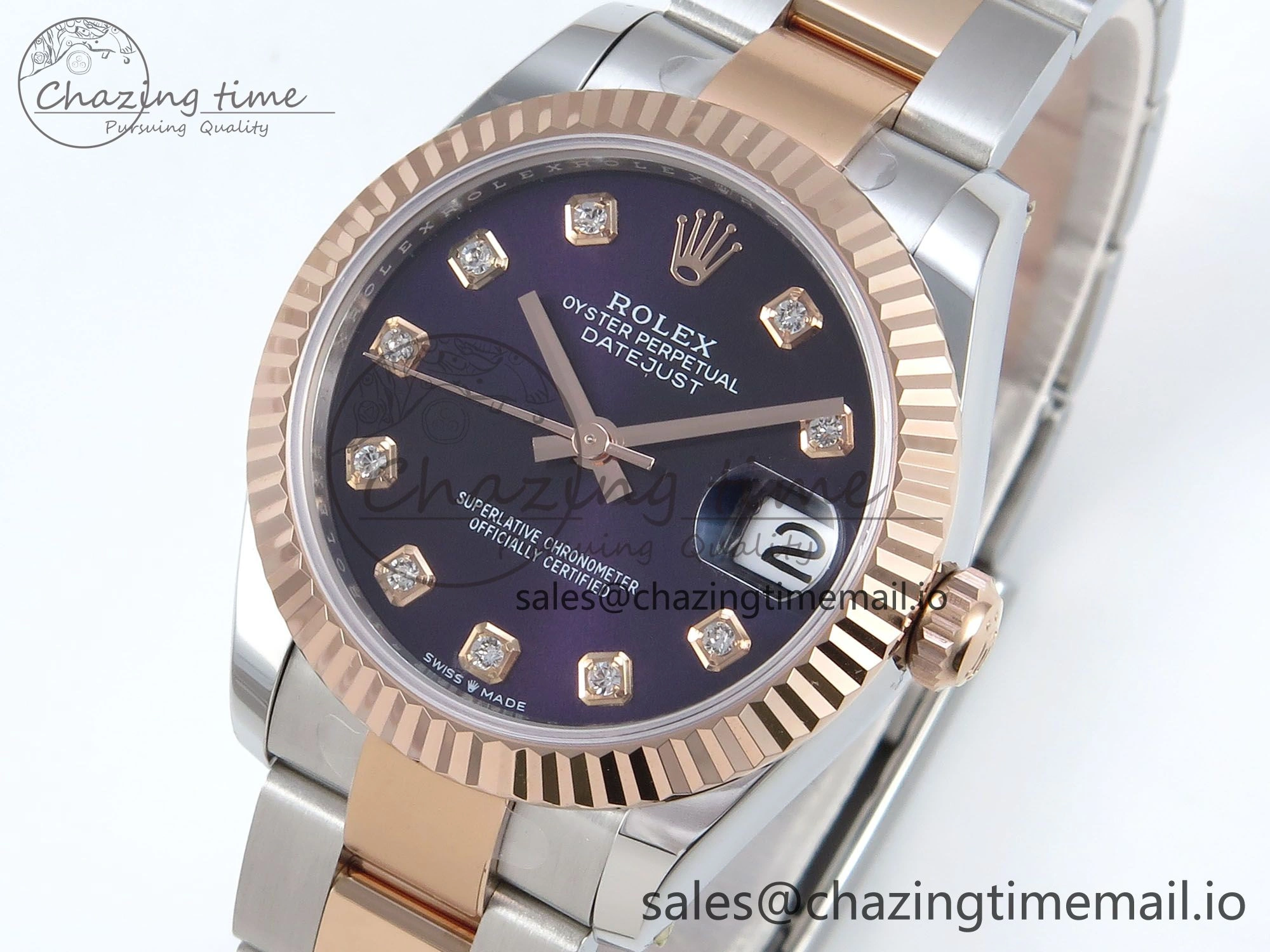 Neat DateJust 31 278271 ARF 1:1 Best Edition 904L Steel Purple Diamonds Dial on SS RG Oyster Bracelet ETA 522