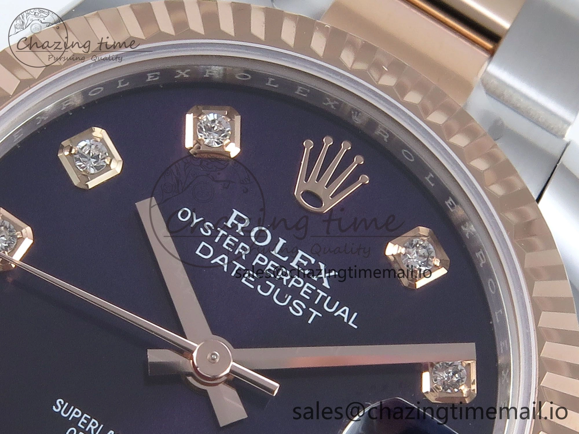 Neat DateJust 31 278271 ARF 1:1 Best Edition 904L Steel Purple Diamonds Dial on SS RG Oyster Bracelet ETA 522