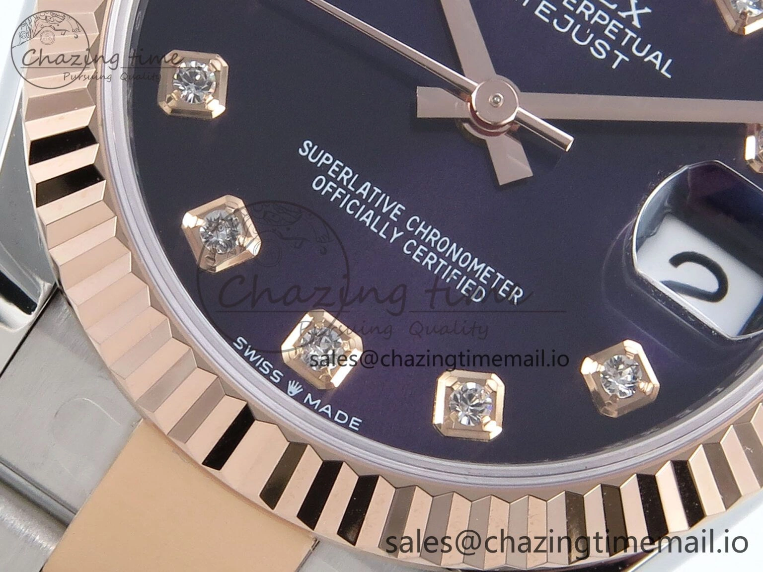 Neat DateJust 31 278271 ARF 1:1 Best Edition 904L Steel Purple Diamonds Dial on SS RG Oyster Bracelet ETA 522
