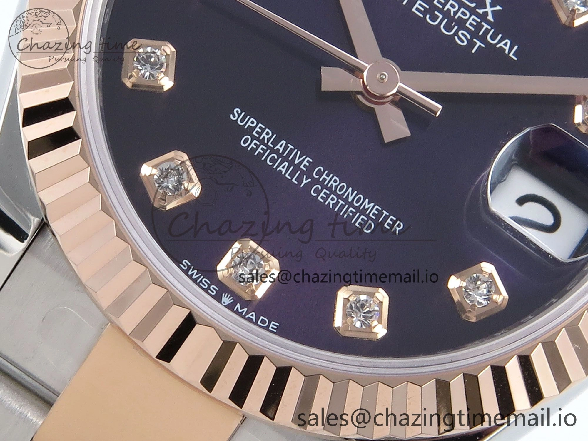 Neat DateJust 31 278271 ARF 1:1 Best Edition 904L Steel Purple Diamonds Dial on SS RG Oyster Bracelet ETA 522