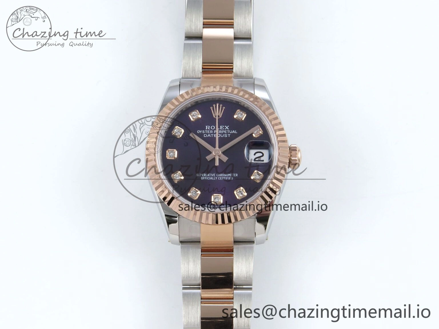 Neat DateJust 31 278271 ARF 1:1 Best Edition 904L Steel Purple Diamonds Dial on SS RG Oyster Bracelet ETA 522