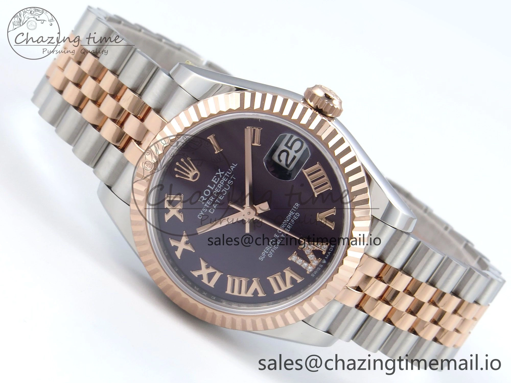 Casual DateJust 31 278271 ARF 1:1 Best Edition 904L Steel Purple Roman Diamonds Dial on SS RG Jubilee Bracelet ETA 511