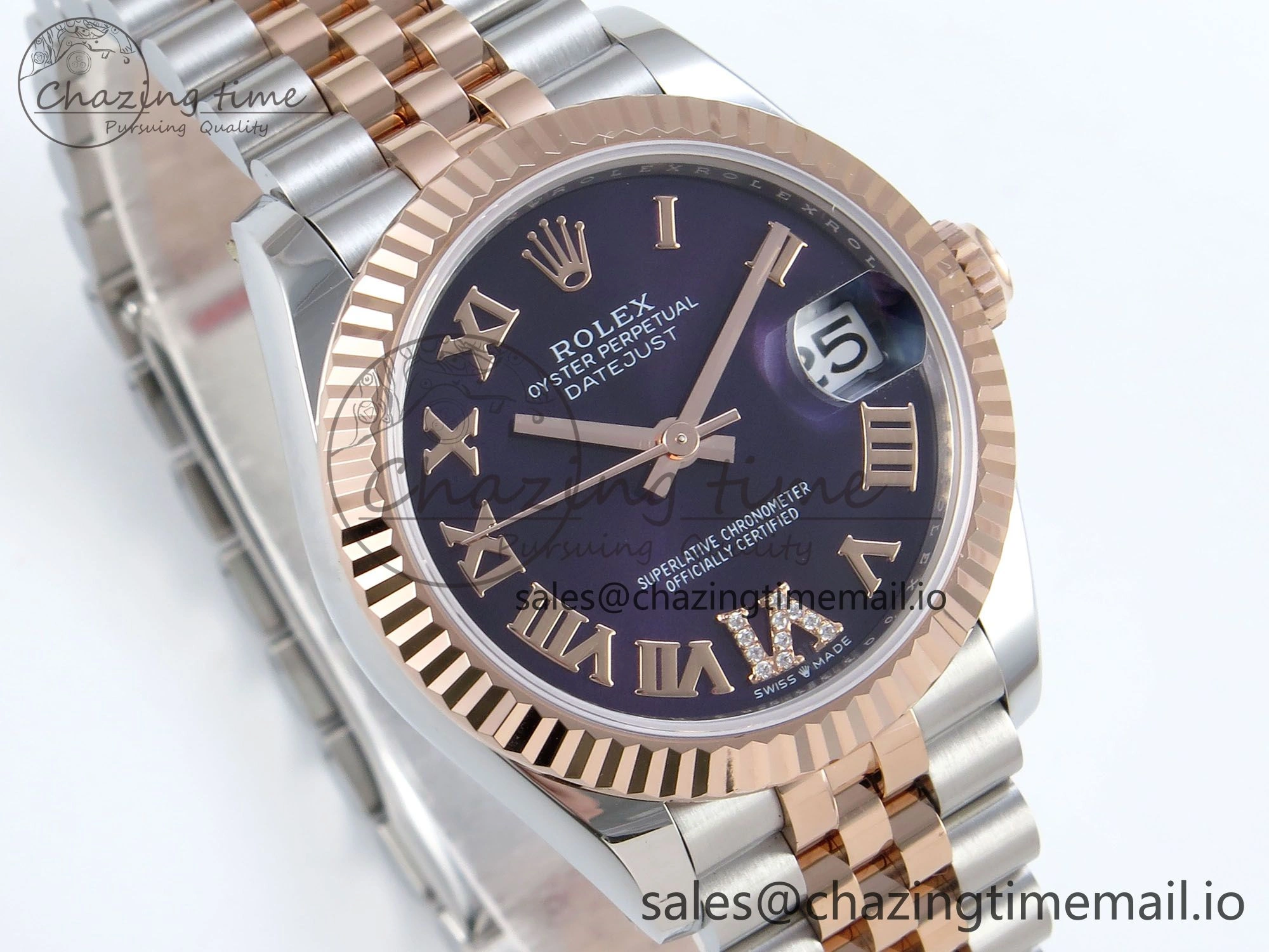 Casual DateJust 31 278271 ARF 1:1 Best Edition 904L Steel Purple Roman Diamonds Dial on SS RG Jubilee Bracelet ETA 511