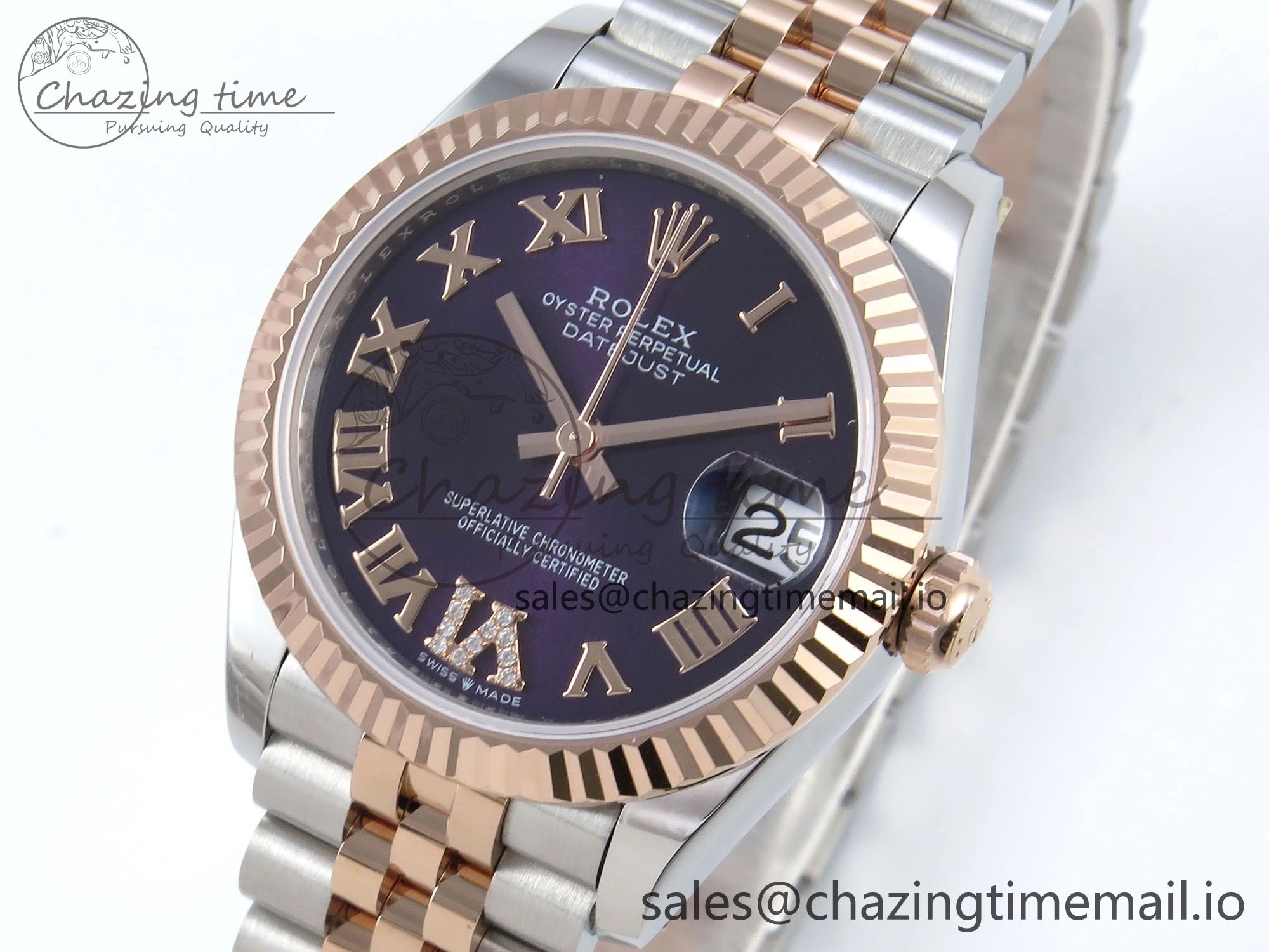 Casual DateJust 31 278271 ARF 1:1 Best Edition 904L Steel Purple Roman Diamonds Dial on SS RG Jubilee Bracelet ETA 511
