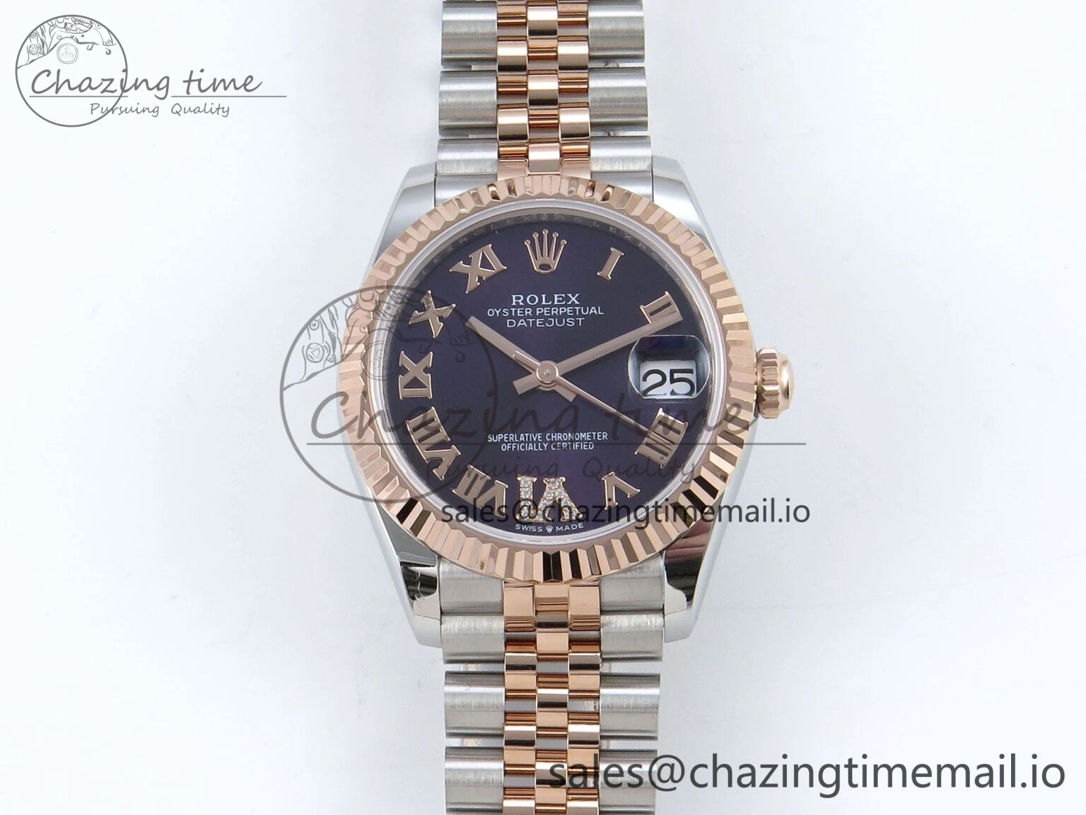Casual DateJust 31 278271 ARF 1:1 Best Edition 904L Steel Purple Roman Diamonds Dial on SS RG Jubilee Bracelet ETA 511