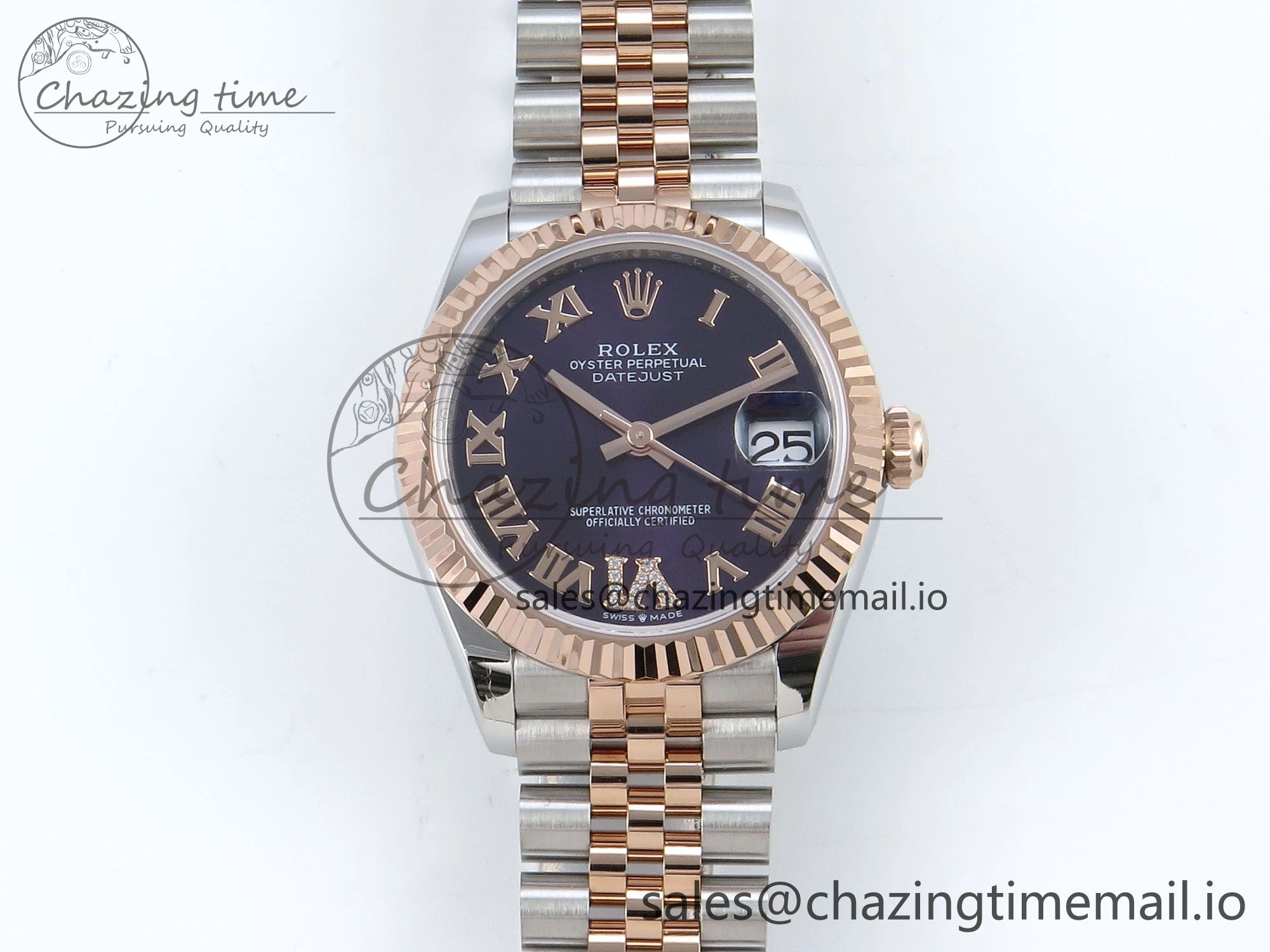 Casual DateJust 31 278271 ARF 1:1 Best Edition 904L Steel Purple Roman Diamonds Dial on SS RG Jubilee Bracelet ETA 511