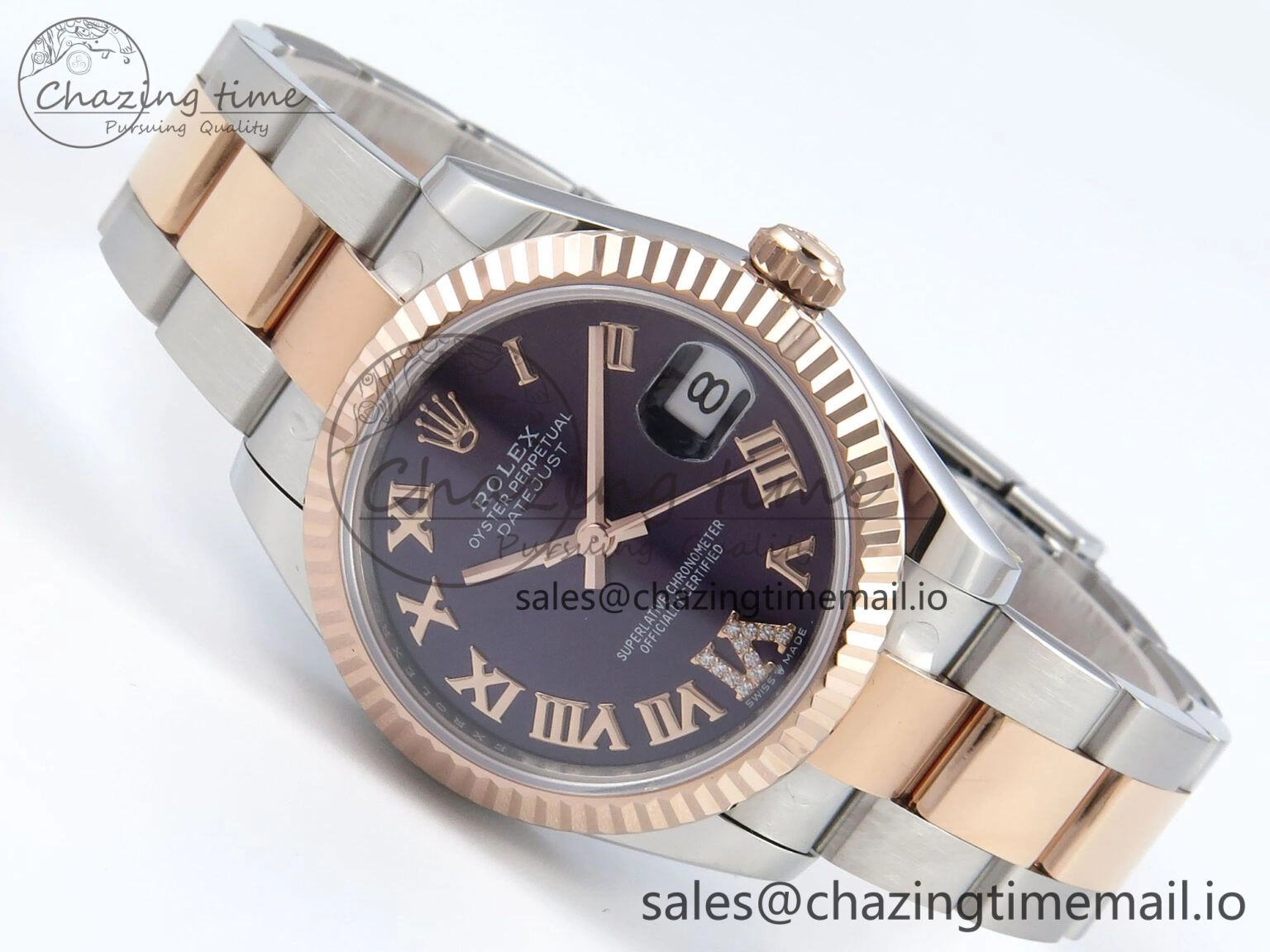 DateJust 31 278271 ARF 1:1 Best Edition 904L Steel Purple Roman Diamonds Dial on SS RG Oyster Bracelet ETA Refined 523