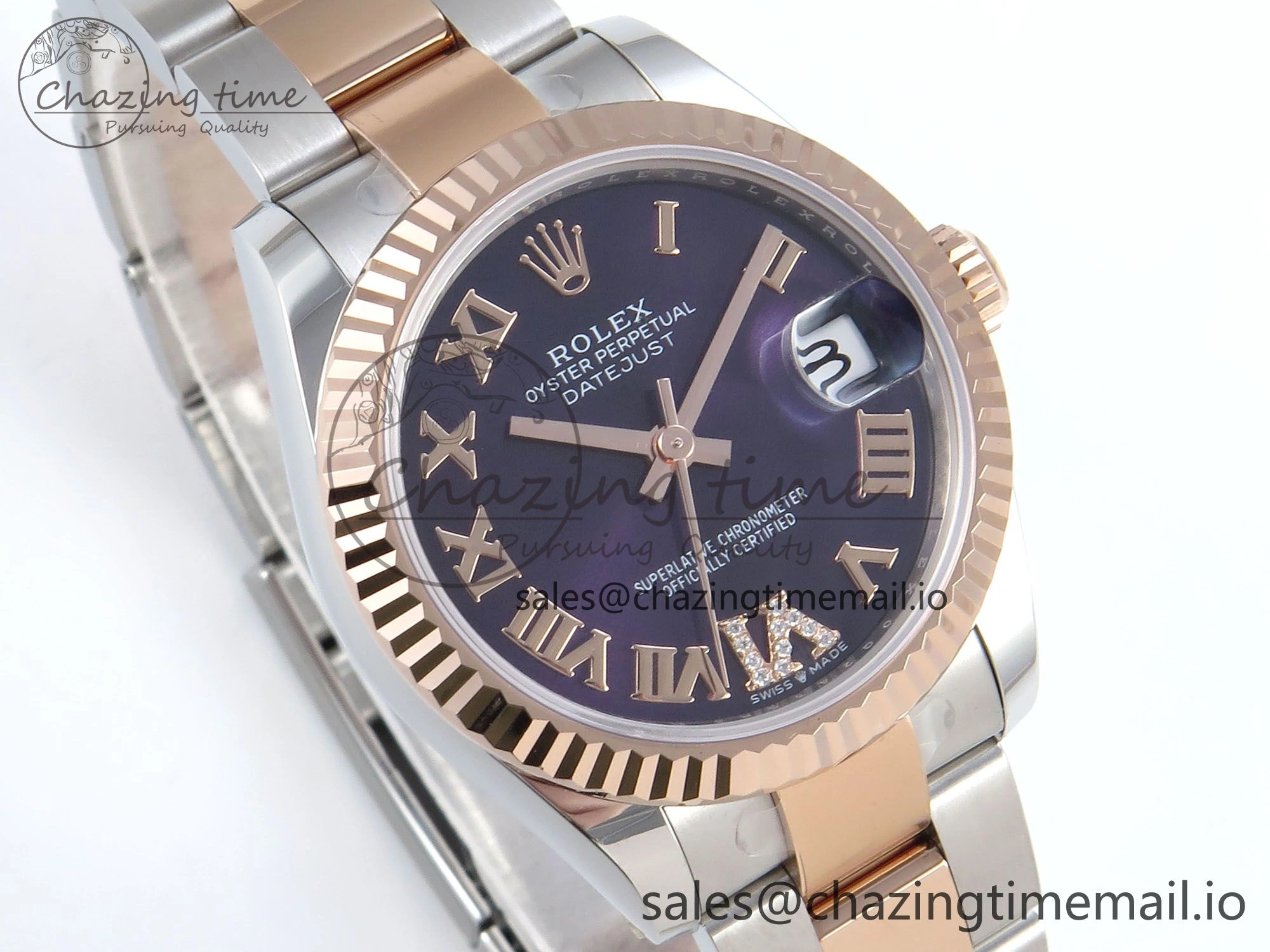 DateJust 31 278271 ARF 1:1 Best Edition 904L Steel Purple Roman Diamonds Dial on SS RG Oyster Bracelet ETA Refined 523