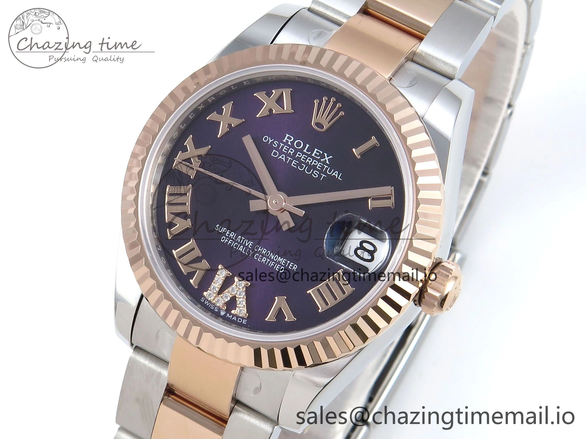 DateJust 31 278271 ARF 1:1 Best Edition 904L Steel Purple Roman Diamonds Dial on SS RG Oyster Bracelet ETA Refined 523