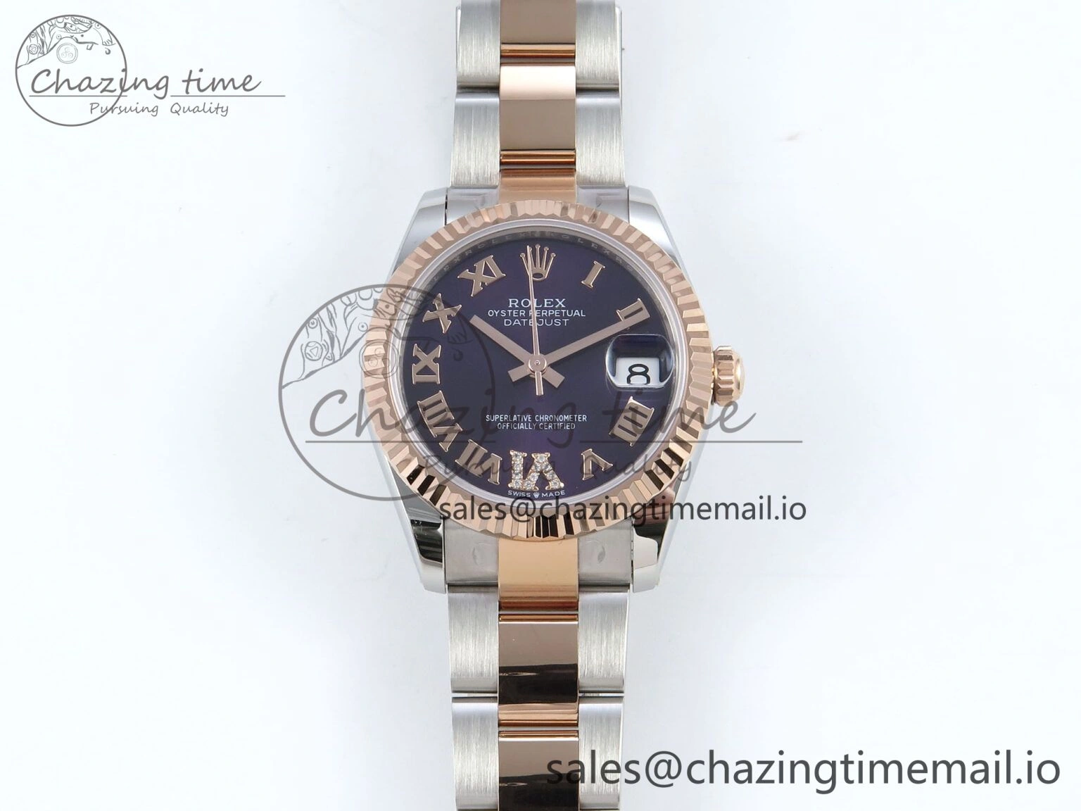 DateJust 31 278271 ARF 1:1 Best Edition 904L Steel Purple Roman Diamonds Dial on SS RG Oyster Bracelet ETA Refined 523