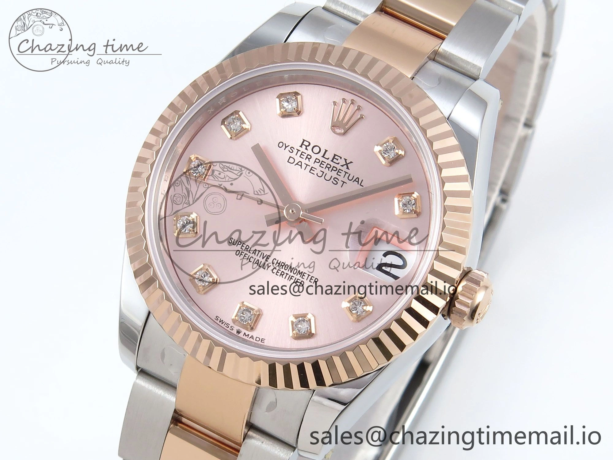 WaterResistant DateJust 31 278271 ARF 1:1 Best Edition 904L Steel RG Diamonds Dial on SS RG Oyster Bracelet ETA 518